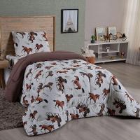 Edredom Fantasy Solteiro 01 Peça Infantil Tecido Malha 100% Algodão Macio Dupla Face - Cavalo Marrom - 1