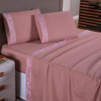 Jogo De Lençol Zurique Queen 4 Peças Micro Percal 400 Fios Friso Decorativo - Rose - 1
