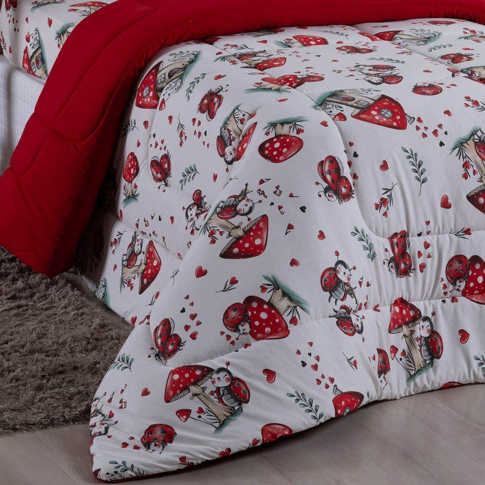 Edredom Fantasy Solteiro 01 Peça Infantil Tecido Malha 100% Algodão Macio Dupla Face - Joaninha Vermelho - 2