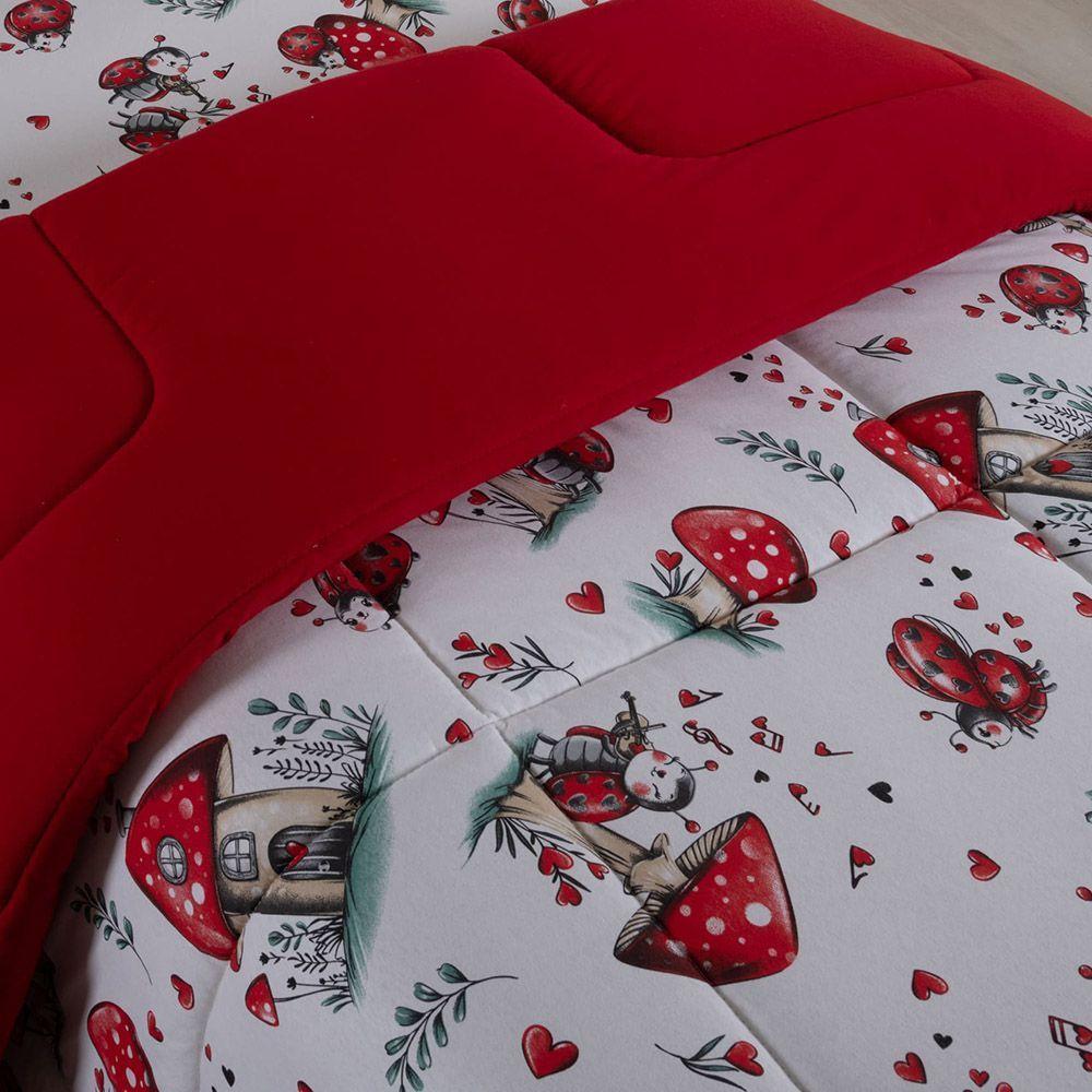 Edredom Fantasy Solteiro 01 Peça Infantil Tecido Malha 100% Algodão Macio Dupla Face - Joaninha Vermelho - 3