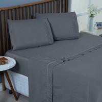 Jogo De Lençol Bariloche Queen 4 Peças Micro Percal 400 Fios Ponto Palito Liso - Cinza - 1