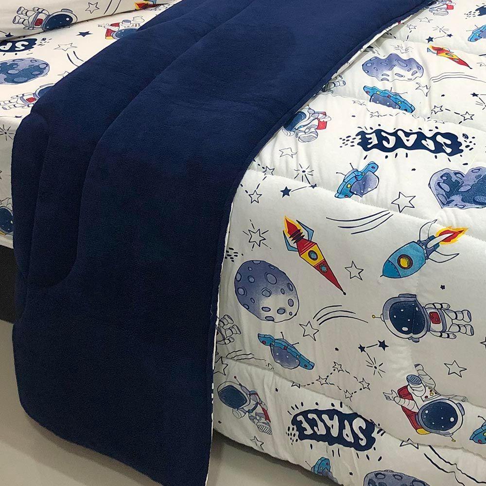Edredom Fantasy Solteiro 01 Peça Infantil Tecido Malha 100% Algodão Macio Dupla Face - Astronauta Azul - 2