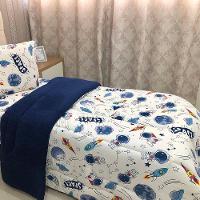 Edredom Fantasy Solteiro 01 Peça Infantil Tecido Malha 100% Algodão Macio Dupla Face - Astronauta Azul - 1