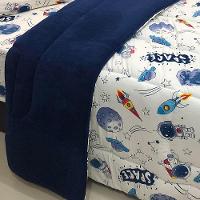 Edredom Fantasy Solteiro 01 Peça Infantil Tecido Malha 100% Algodão Macio Dupla Face - Astronauta Azul - 2