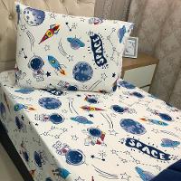 Jogo De Lençol Fantasy Infantil Solteiro 02 Peças Malha 100% Algodão - Astronauta Space - 1