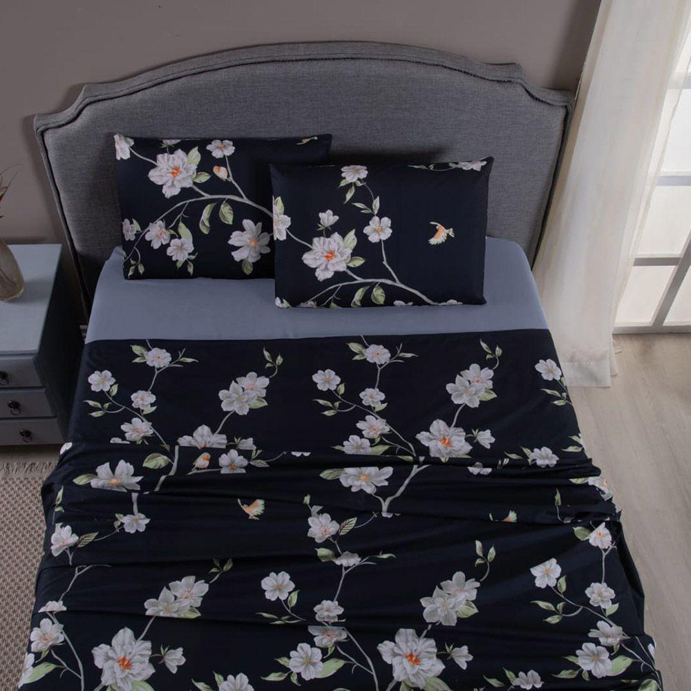 Jogo De Lençol Mabele King 4 Peças Micro Percal 400 Fios Estampado Floral - Azul Marinho - 3