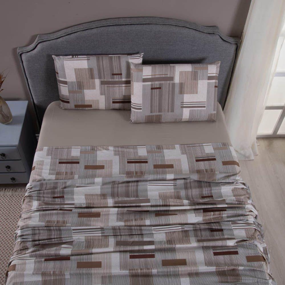 Jogo De Lençol Mabele Queen 4 Peças Micro Percal 400 Fios Estampado - Geométrico Avelã - 2