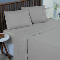 Jogo De Lençol Bariloche King 4 Peças Peças Micro Percal 400 Fios Ponto Palito Liso - Bege - 1