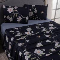 Jogo De Lençol Mabele Queen 4 Peças Micro Percal 400 Fios Estampado Floral - Azul Marinho - 1