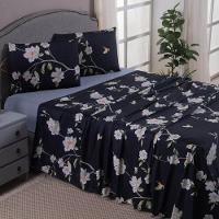 Jogo De Lençol Mabele Queen 4 Peças Micro Percal 400 Fios Estampado Floral - Azul Marinho - 2