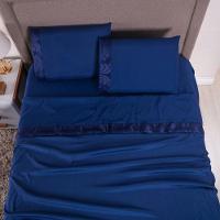 Jogo De Lençol Zurique Queen 4 Peças Micro Percal 400 Fios Friso Decorativo - Azul Marinho - 3