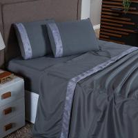 Jogo De Lençol Zurique Casal 4 Peças Micro Percal 400 Fios Friso Decorativo - Cinza - 1