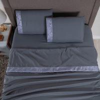 Jogo De Lençol Zurique Casal 4 Peças Micro Percal 400 Fios Friso Decorativo - Cinza - 3