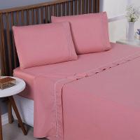 Jogo De Lençol Bariloche Queen 4 Peças Micro Percal 400 Fios Ponto Palito Liso - Rose - 1