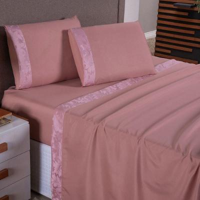 Jogo De Lençol Zurique Casal 4 Peças Micro Percal 400 Fios Friso Decorativo - Rose
