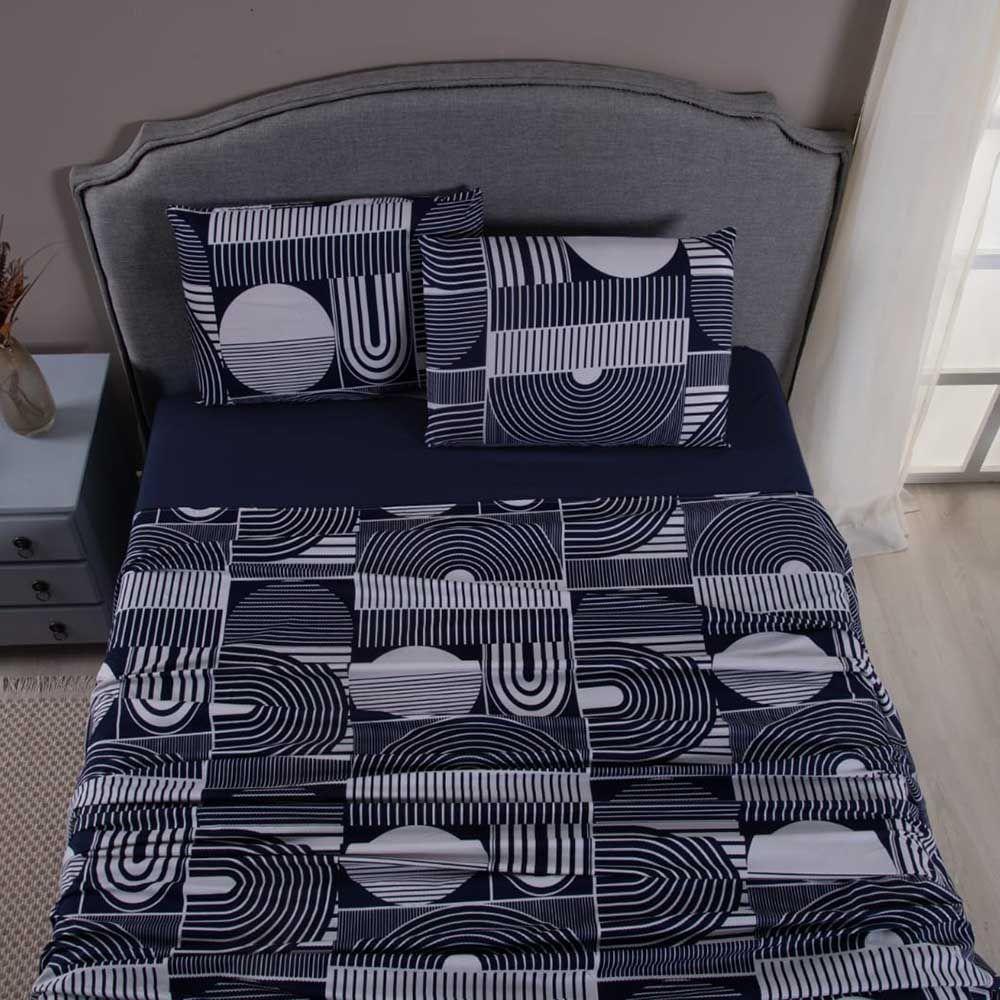 Jogo De Lençol Mabele Queen 4 Peças Micro Percal 400 Fios Estampado - Geométrico Azul Marinho - 2