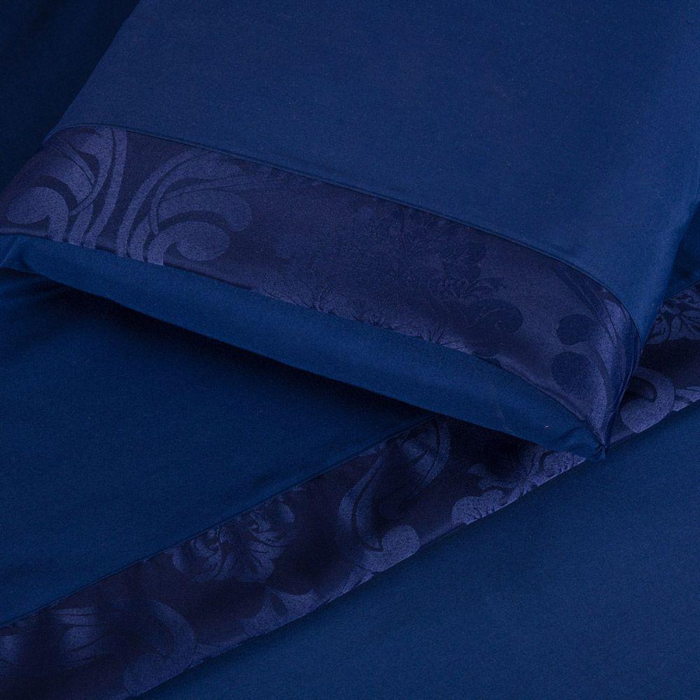 Jogo De Lençol Zurique Casal 4 Peças Micro Percal 400 Fios Friso Decorativo - Azul Marinho - 2