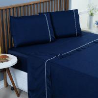 Jogo De Lençol Bariloche King 4 Peças Peças Micro Percal 400 Fios Ponto Palito Liso - Azul Marinho - 1