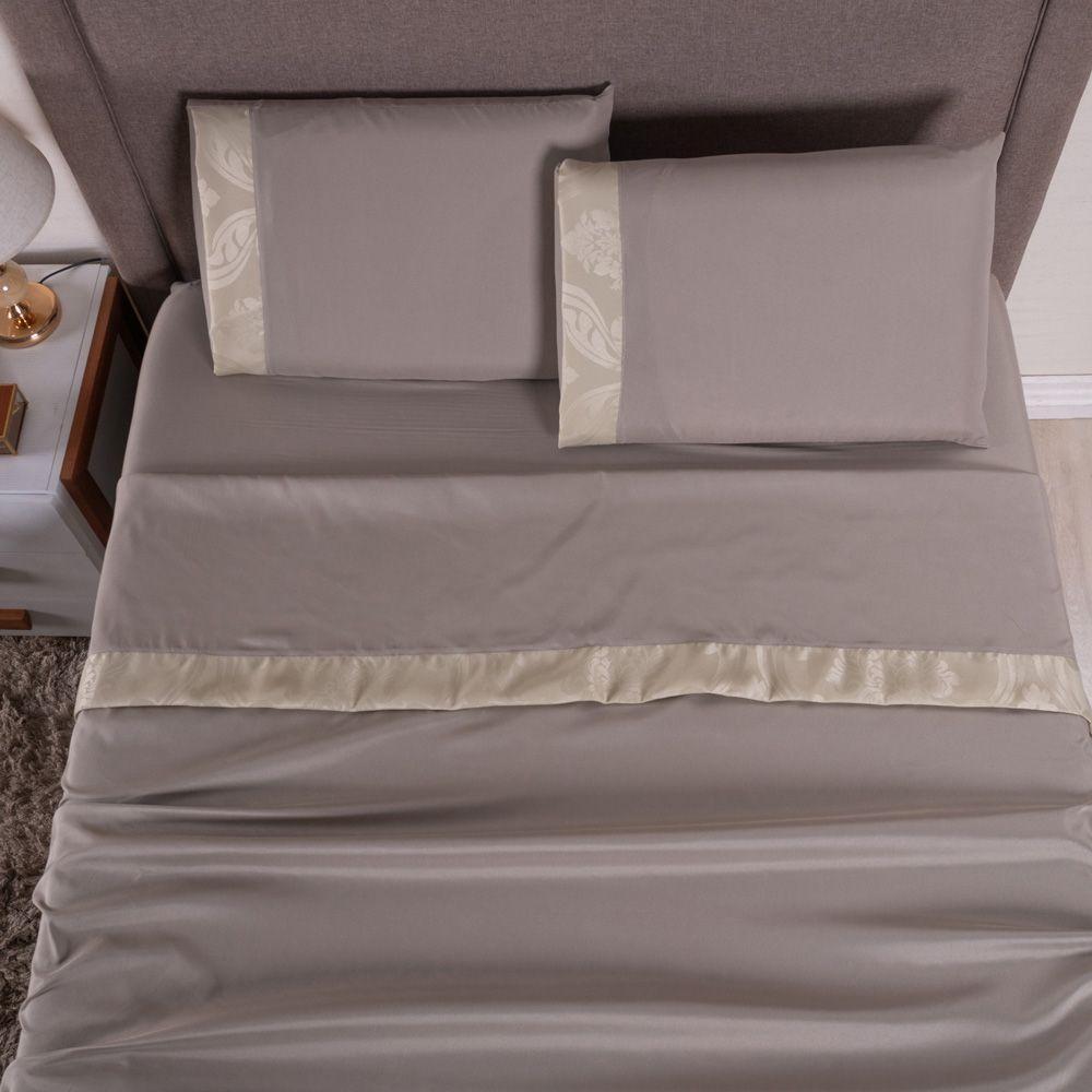 Jogo De Lençol Zurique Casal 4 Peças Micro Percal 400 Fios Friso Decorativo - Bege - 3