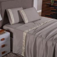 Jogo De Lençol Zurique Casal 4 Peças Micro Percal 400 Fios Friso Decorativo - Bege - 1