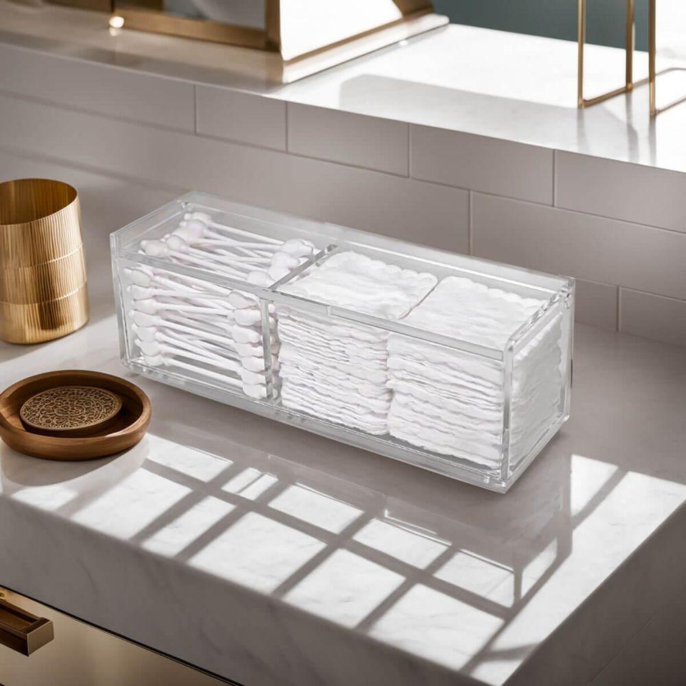 Porta Cotonete Algodão Organizador Acrílico 4mm Com Tampa Higiene Banheiro Cosméticos Transparente - 2