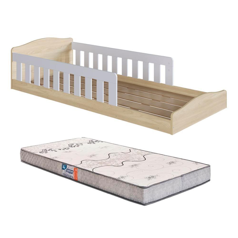 Cama Com Colchão Gazin Solteiro Montessoriana Encanto Completa Móveis Carvalho Branco - 1
