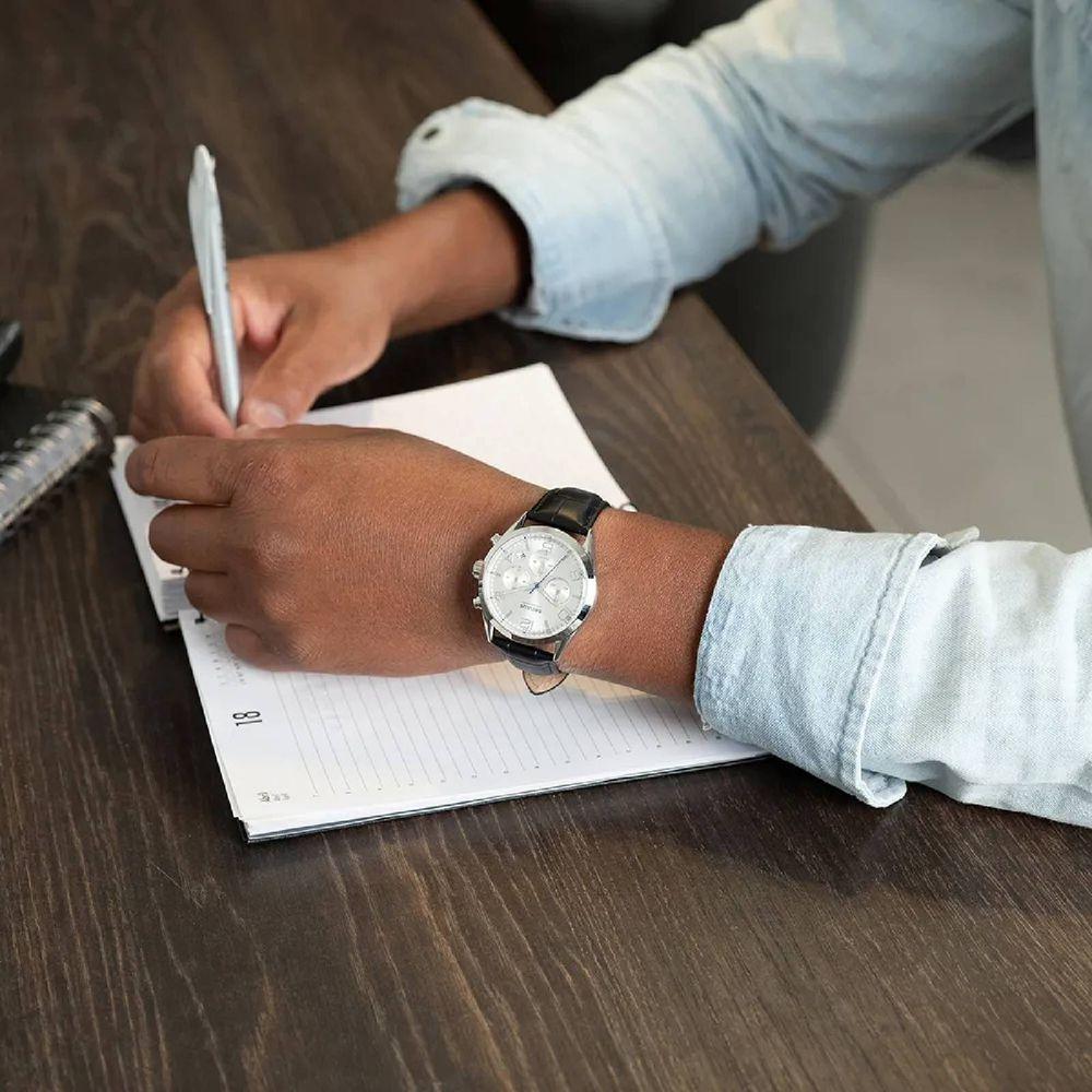 Relógio Seculus Cronógrafo 77308g0svnc1 Vidro Abaulado Couro Prata - 2