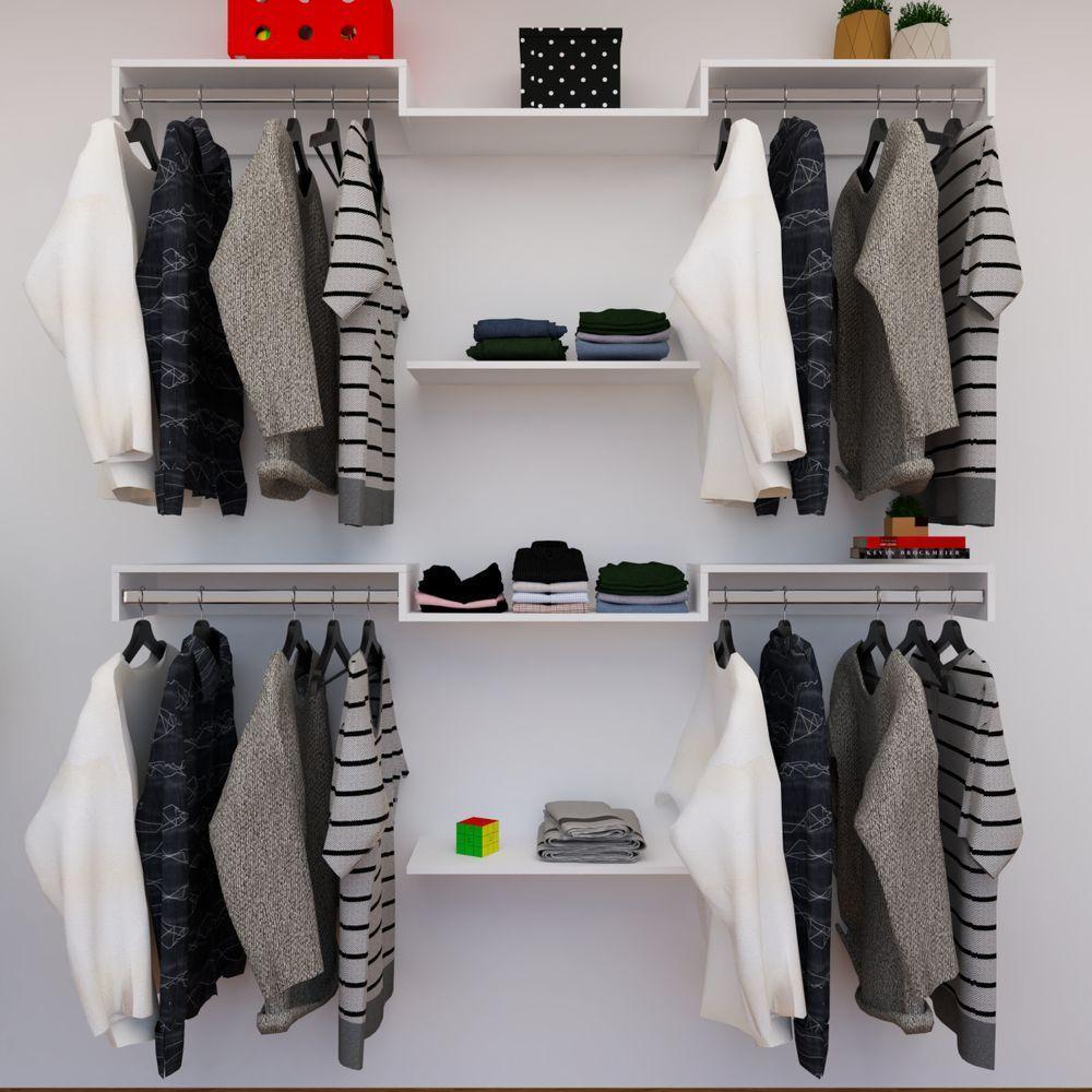Kit Closet Com Cabideiros E Prateleiras Branco Organização Moderna Para Seu Quarto - 1
