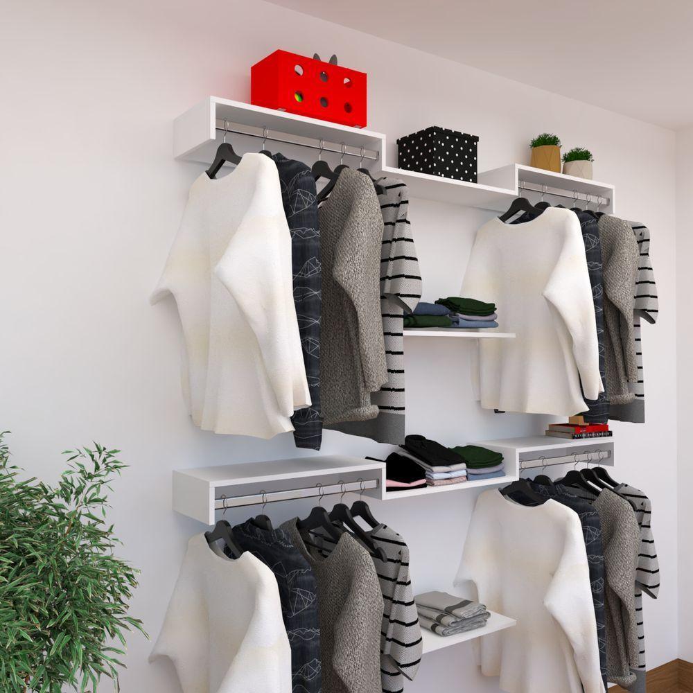 Kit Closet Com Cabideiros E Prateleiras Branco Organização Moderna Para Seu Quarto - 2