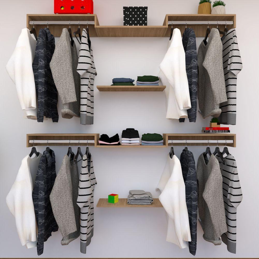 Kit Closet Com Cabideiros E Prateleiras Amadeirado Organização Moderna Para Seu Quarto - 1