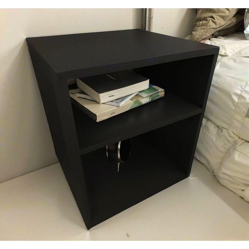 Kit 2 Mesa Cabeceira Nicho Quarto 39x50x37 Preto Pés Amadeirados - 2