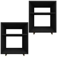 Kit 2 Mesa Cabeceira Nicho Quarto 39x50x37 Preto Pés Amadeirados - 1