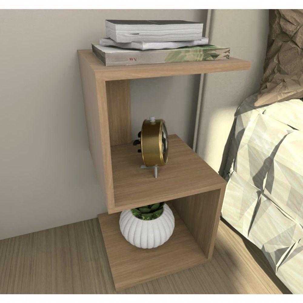 Kit 2 Mesa De Cabeceira Multiuso Nicho Em S 30x30x65cm Madeirado - 2