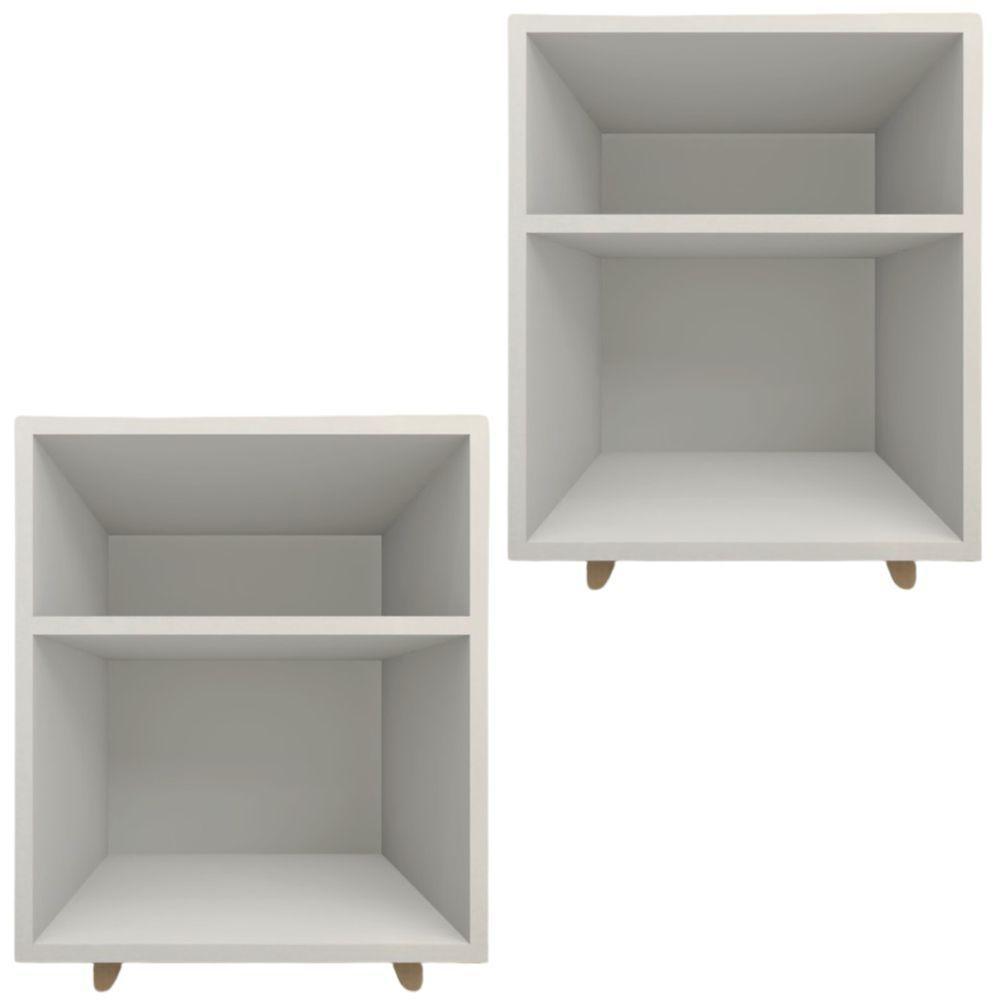 Kit 2 Mesa Cabeceira Nicho Quarto 39x50x37 Branco Pés Amadeirados - 1