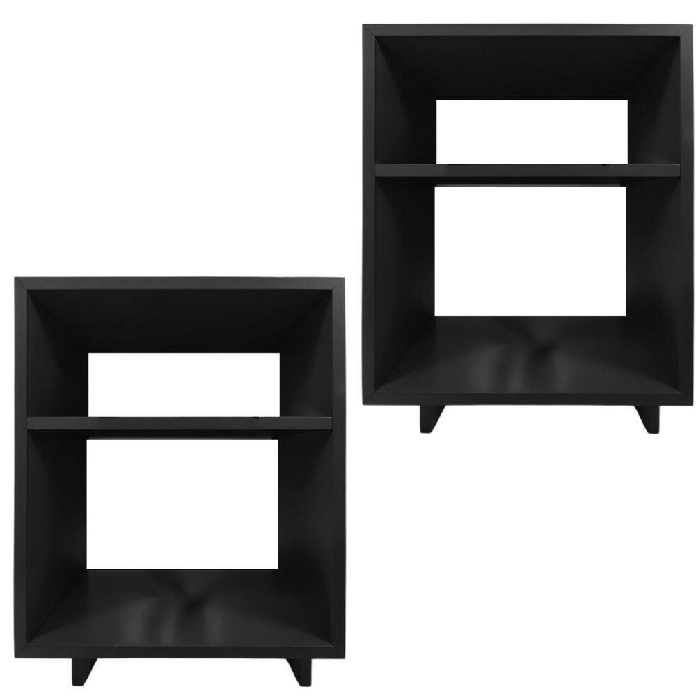 Kit 2 Mesa Cabeceira Nicho Quarto 39x50x37 Preto - 1