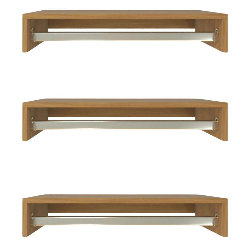 Kit 3 Cabideiro De Parede Suspenso 80x25x11,5 Amadeirado - 1