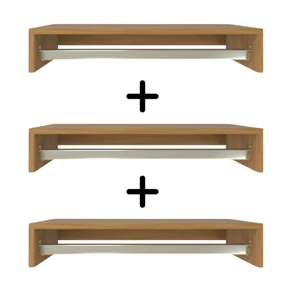 Kit 3 Cabideiros De Parede Suspenso 60x25x11,5 Amadeirado - 1