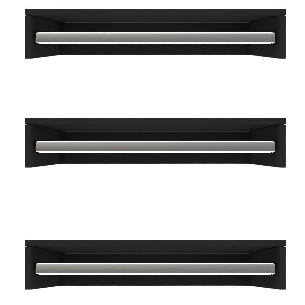 Kit 3 Cabideiros De Parede Suspenso 70x25x11,5 Preto - 1