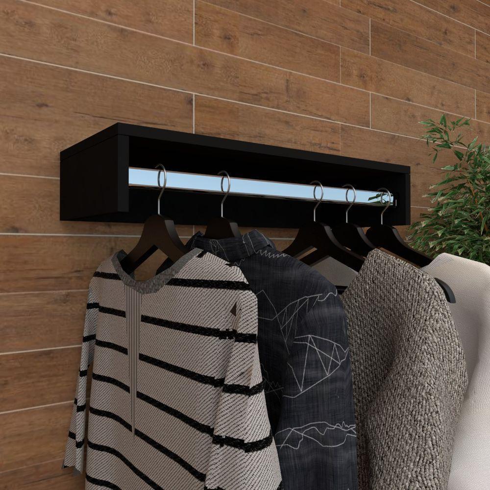 Kit 3 Cabideiros De Parede Suspenso 70x25x11,5 Preto - 2