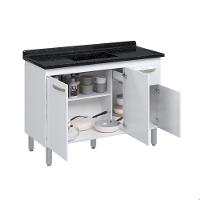 Balcão Flat De Cozinha Para Pia 3 Portas 1 Gaveta Rorato Branco - 2