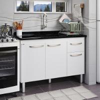 Balcão Flat De Cozinha Para Pia 3 Portas 1 Gaveta Rorato Branco - 3