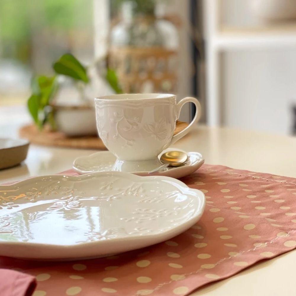 Jogo 2 XícarasDe Café Com Pires Em Porcelana New Bone Butterfly Borboleta E Flores 100ml Lyor - 4