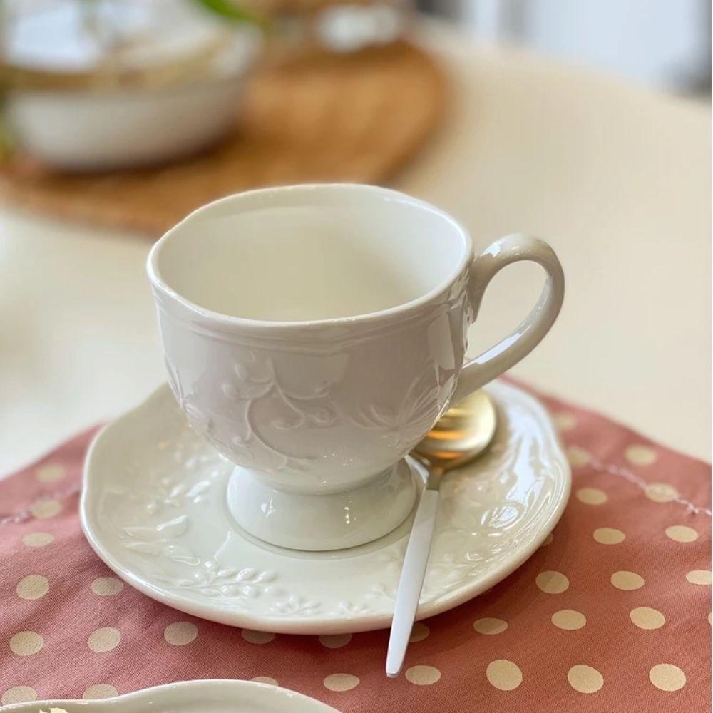 Jogo 2 XícarasDe Café Com Pires Em Porcelana New Bone Butterfly Borboleta E Flores 100ml Lyor - 5