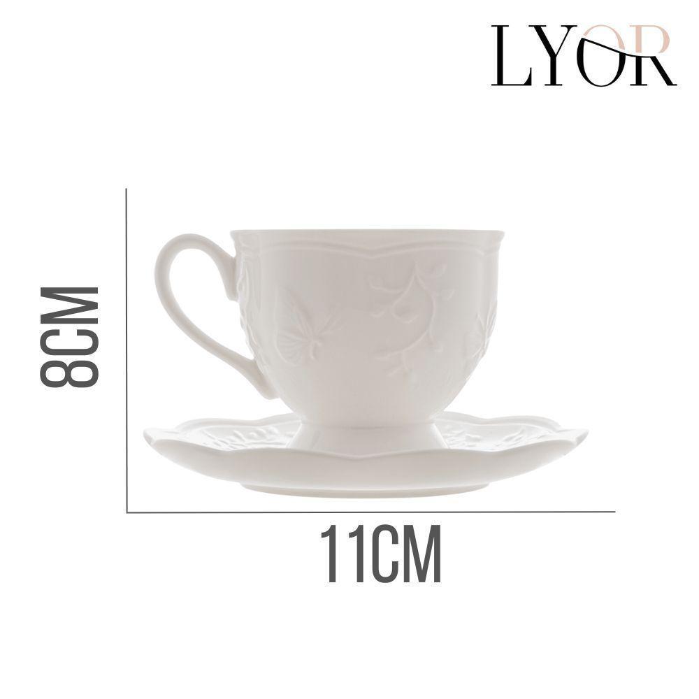 Jogo 2 XícarasDe Café Com Pires Em Porcelana New Bone Butterfly Borboleta E Flores 100ml Lyor - 7