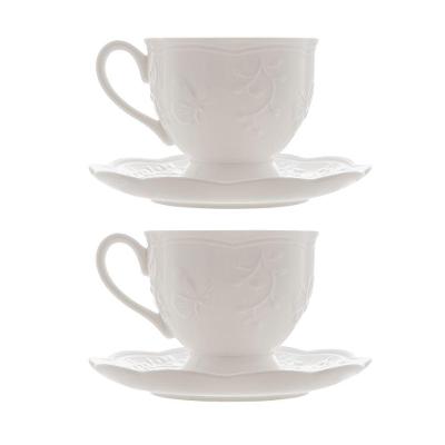 Jogo 2 XícarasDe Café Com Pires Em Porcelana New Bone Butterfly Borboleta E Flores 100ml Lyor
