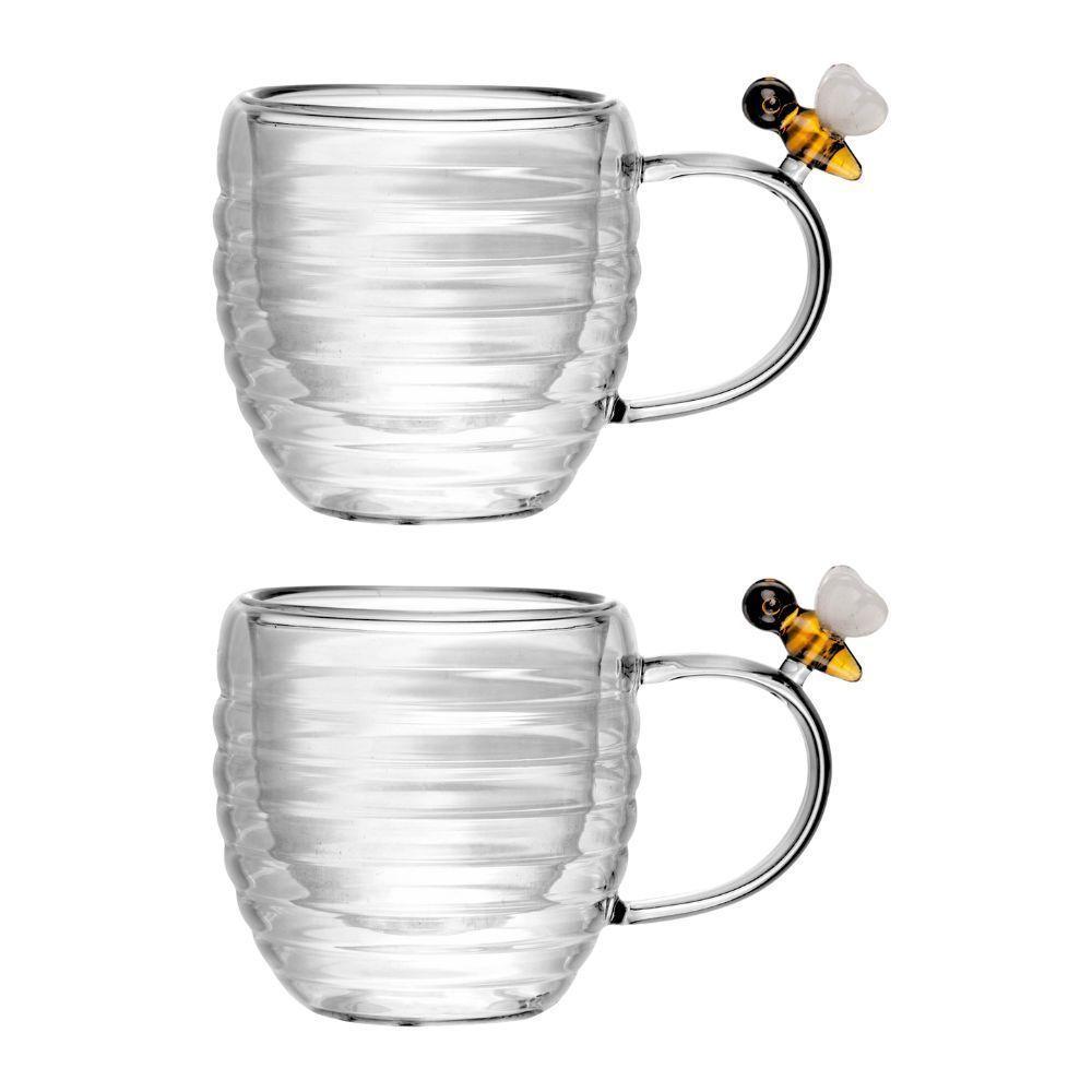 Jogo 2 XícarasDe Café Vidro Parede Dupla Abelha Lovely Bee 80ml Lyor - 1