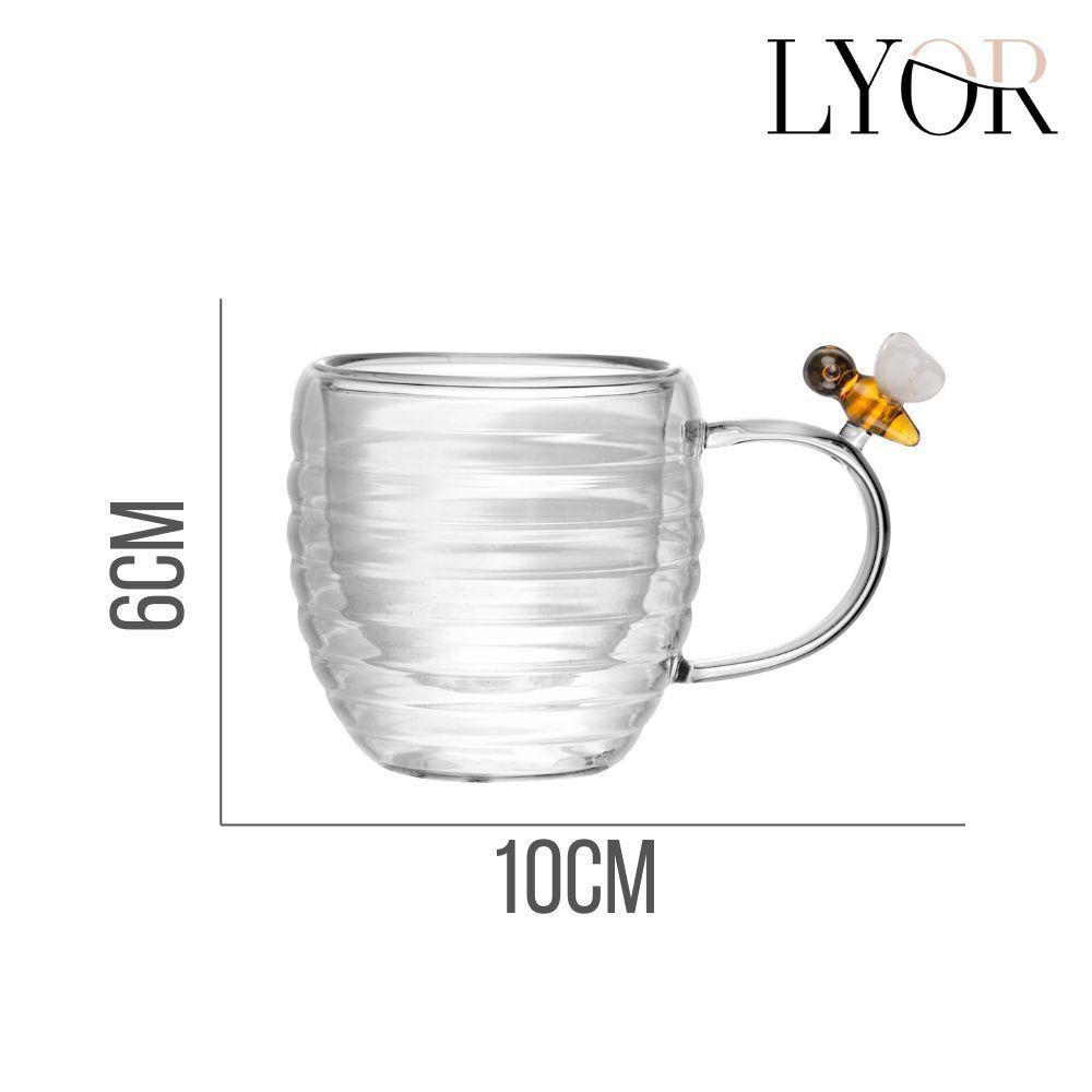 Jogo 2 XícarasDe Café Vidro Parede Dupla Abelha Lovely Bee 80ml Lyor - 3