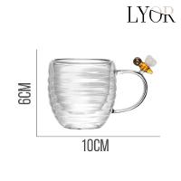 Jogo 2 XícarasDe Café Vidro Parede Dupla Abelha Lovely Bee 80ml Lyor - 3