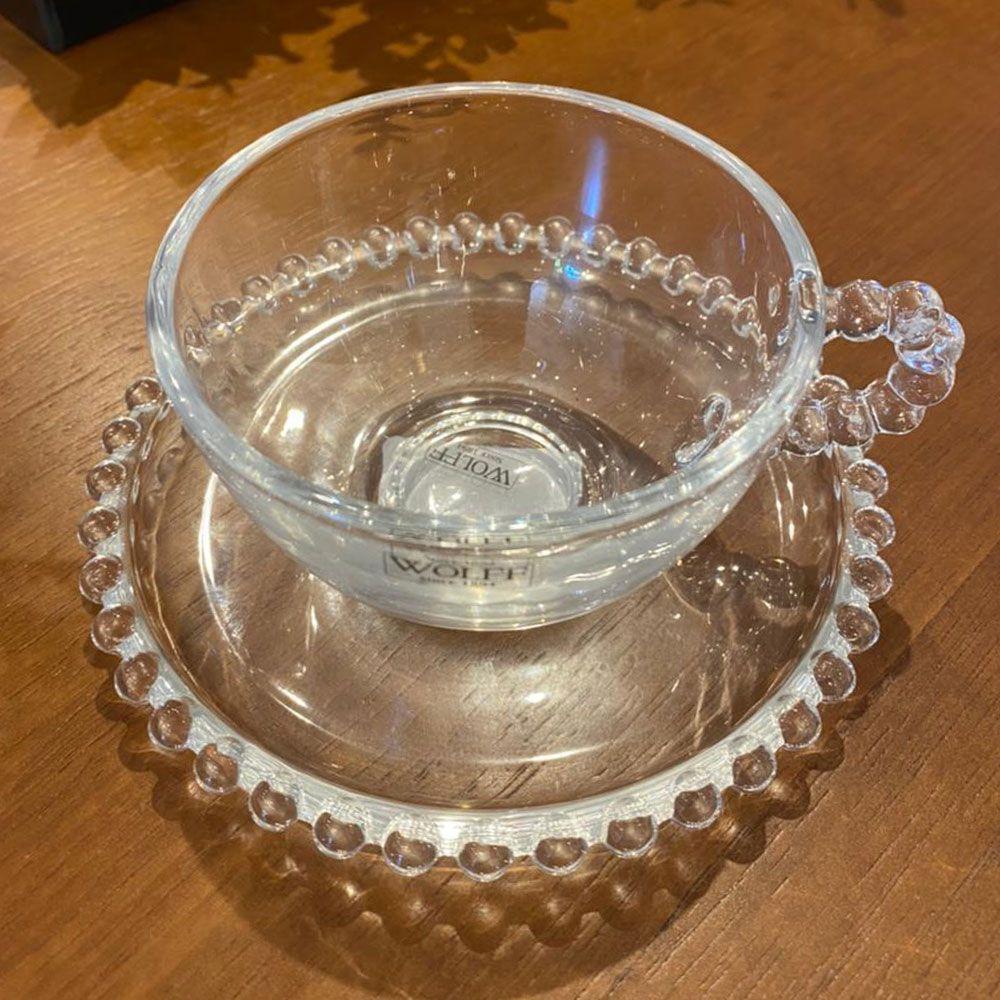 Jogo 2 XícarasDe Chá Com Pires Cristal Transparente Pearl Pérola 180ml Wolff - 7