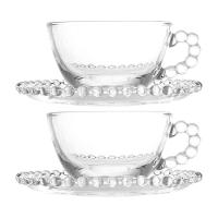 Jogo 2 XícarasDe Chá Com Pires Cristal Transparente Pearl Pérola 180ml Wolff - 1